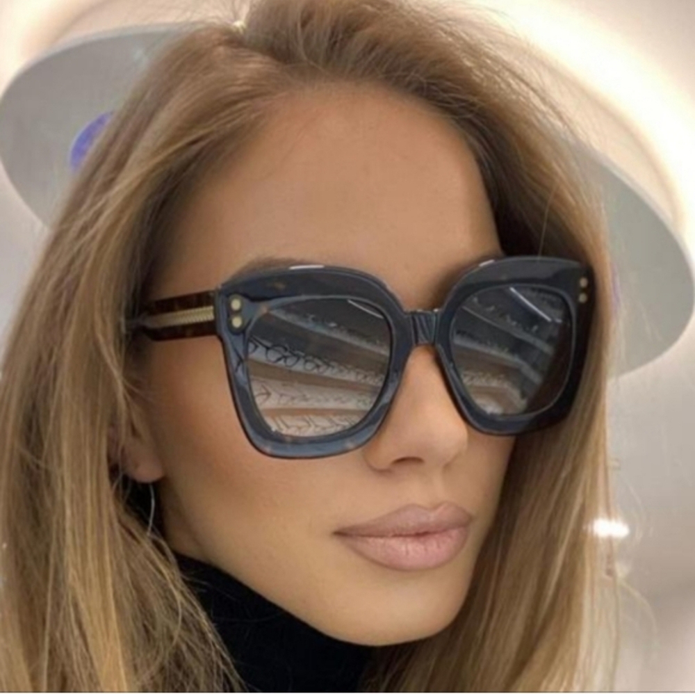 Bottega Veneta Oversized Square Dark Gray Sunglasses with Gold Accents